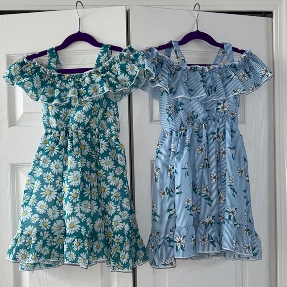 Other - EUC- Bundle- Floral Ruffle Kids Dresses - Blue and Green- Size 4T-5T